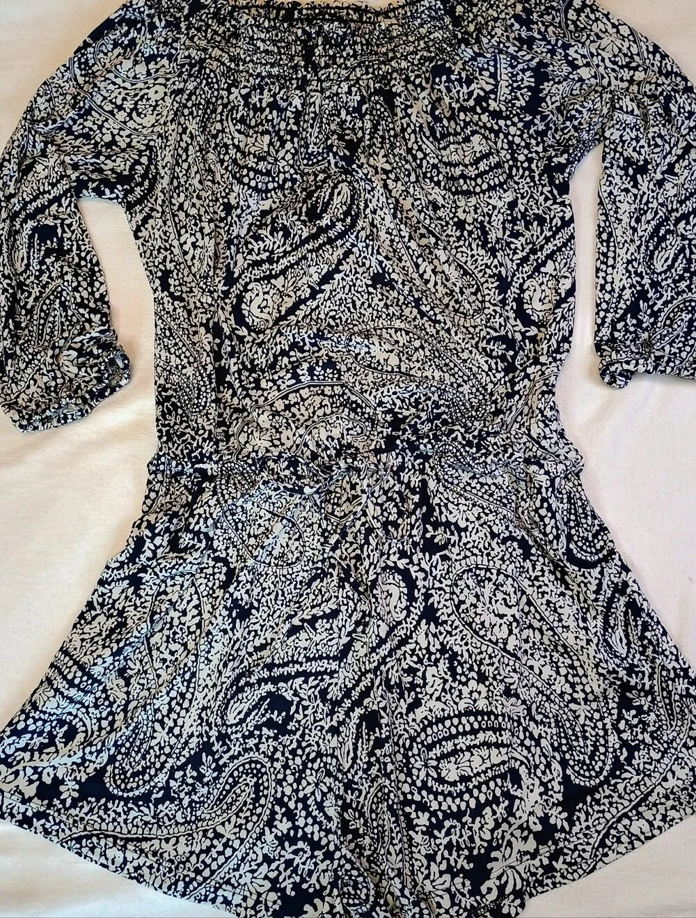 Romper Small Black and White Paisley On or Off Shoulder Veronica H. - Picture 1 of 10